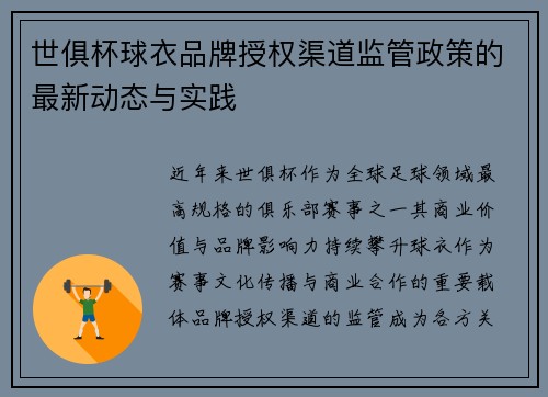 世俱杯球衣品牌授权渠道监管政策的最新动态与实践